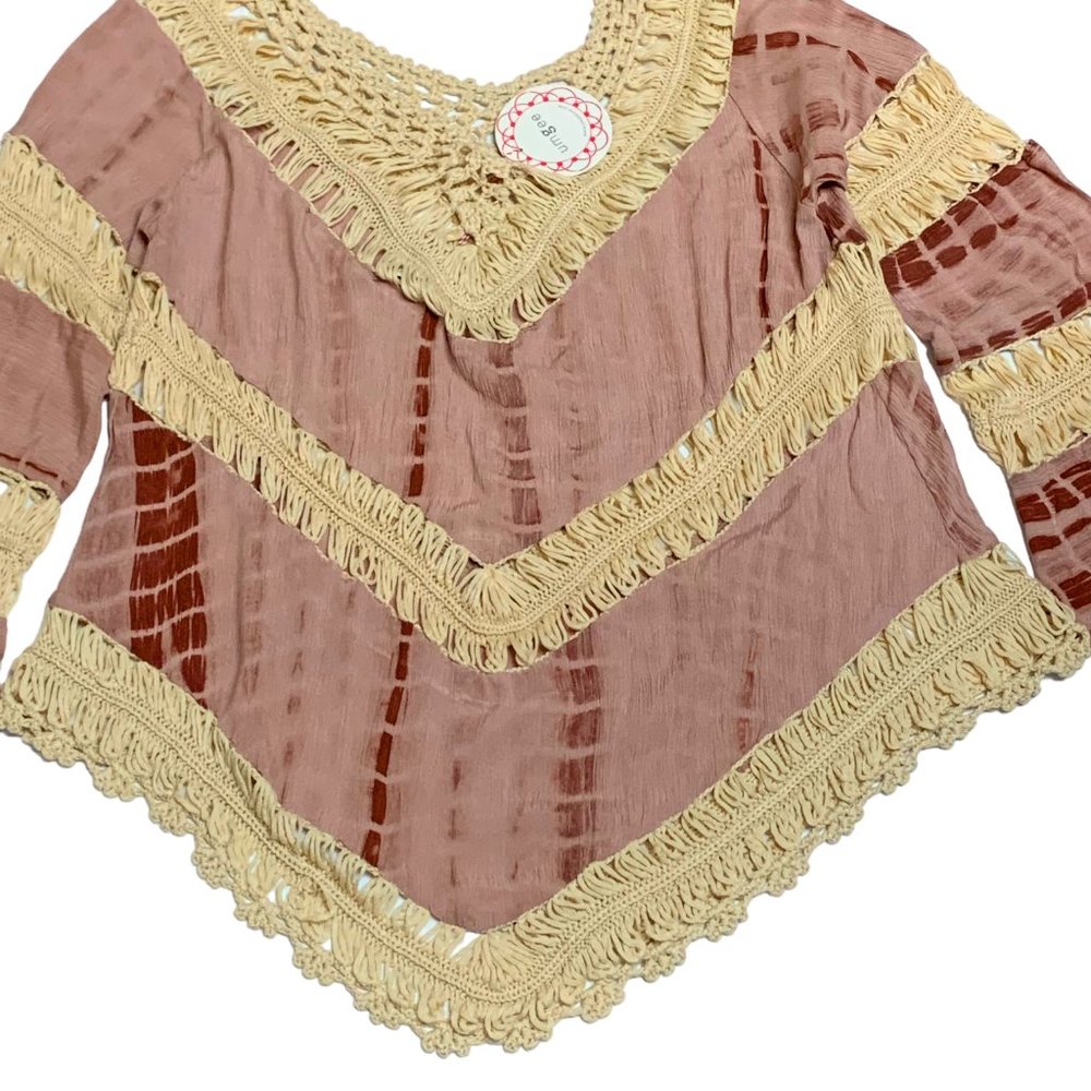 UMGEE Blush Tie Die Crochet Boho Blouse - Picture 7 of 9